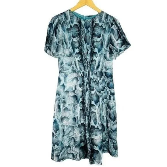 Elie Tahari  Dia Gathered Snake-Print Silk-Satin Mini Dress Turquoise Size 4 - Picture 4 of 15